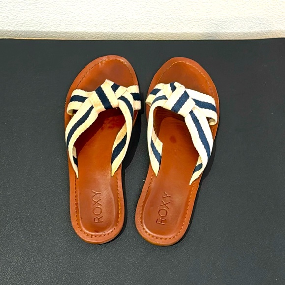 Roxy Leather/Rubber Slides with Blue & White Canvas Wrap Detail - Picture 1 of 5
